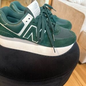 New Balance Forest Green Platform Sneakers